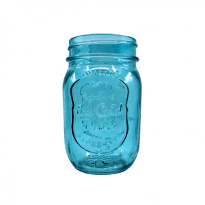 Juego 6 Vasos Mason Jar Azul Claro Con Tapa Y Popote 470 Ml Mayoreo Grabado