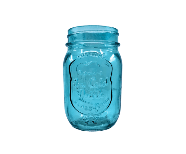 Juego de Vasos Mason Jar Azul Claro Con Tapa Y Popote 470 Ml