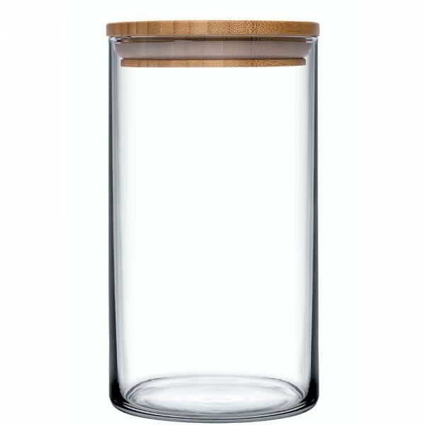 Frasco de vidrio especiero con tapa de bamboo